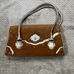 Vintage Rare Michael Kors genuine Suede Leather Cafe Honey Brown Purse Bag